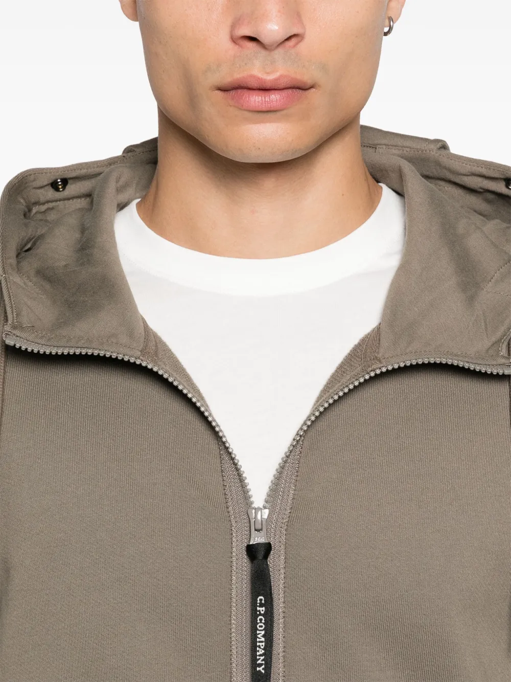 Shop C.p. Company Goggles-detail Zip-up Hoodie In Green