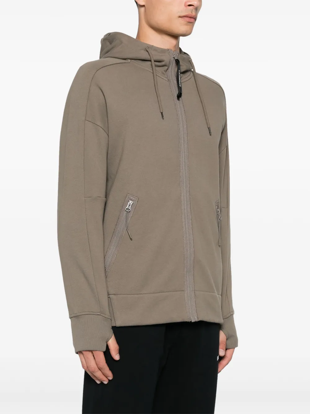 Shop C.p. Company Goggles-detail Zip-up Hoodie In Green