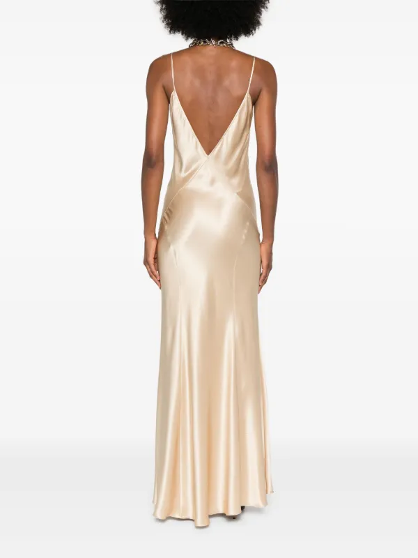 Saint Laurent Silk V-neck Maxi Dress | Neutrals | FARFETCH
