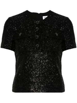 Black Chenille Knit Off Shoulder Top – self-portrait