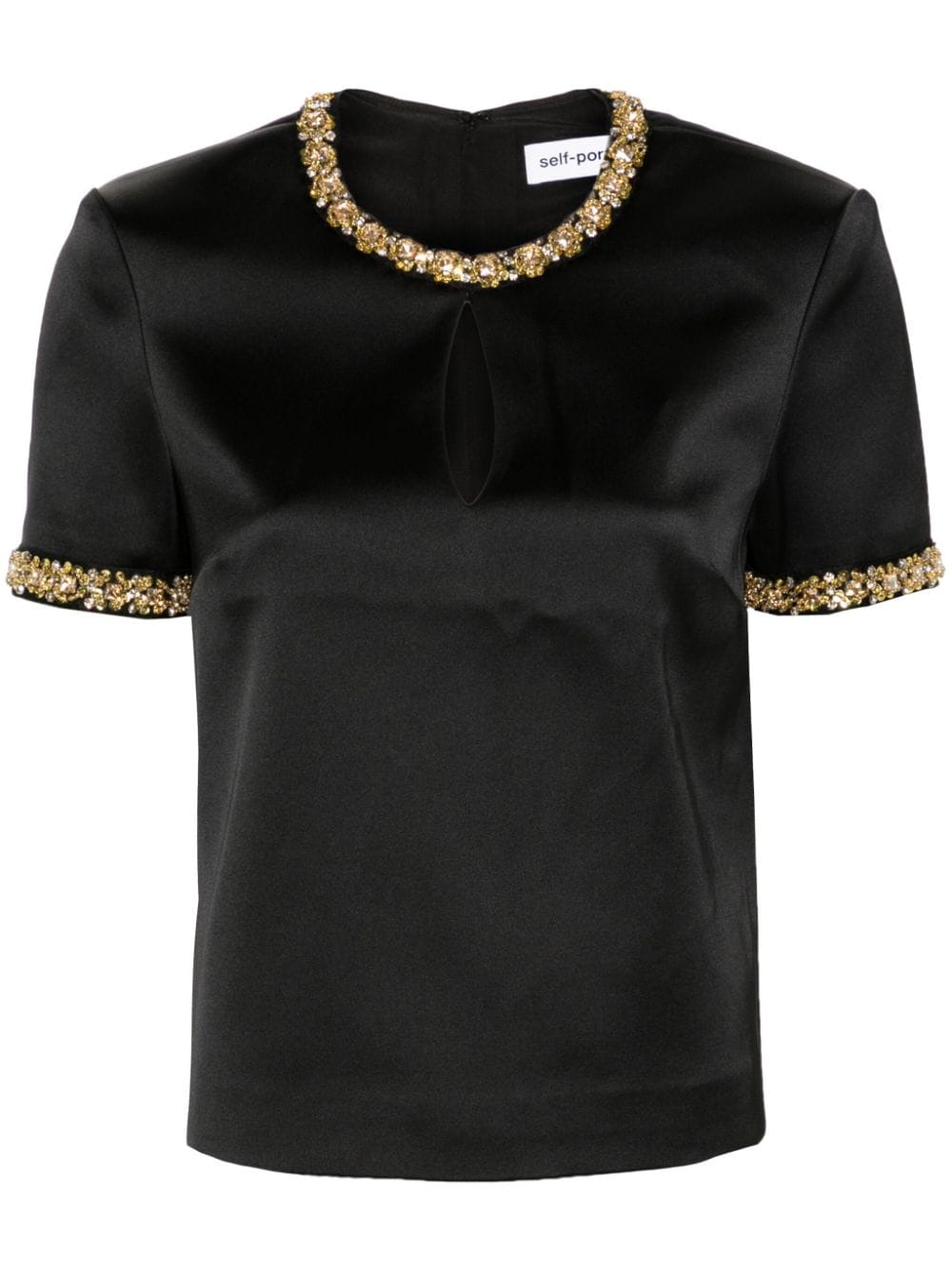 Self-Portrait embellished satin blouse - Nero