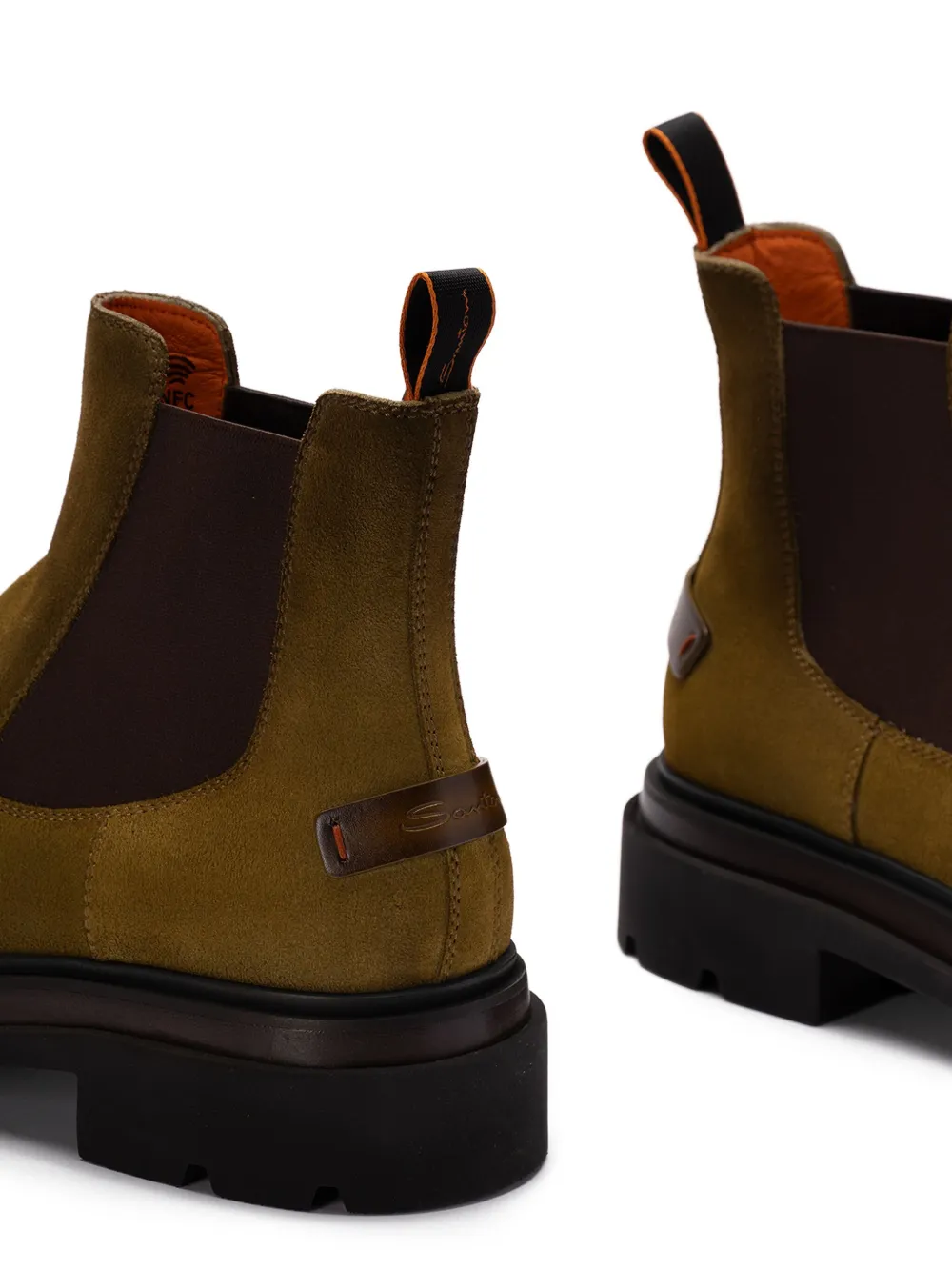 Santoni leather logo-patch chelsea boots Green