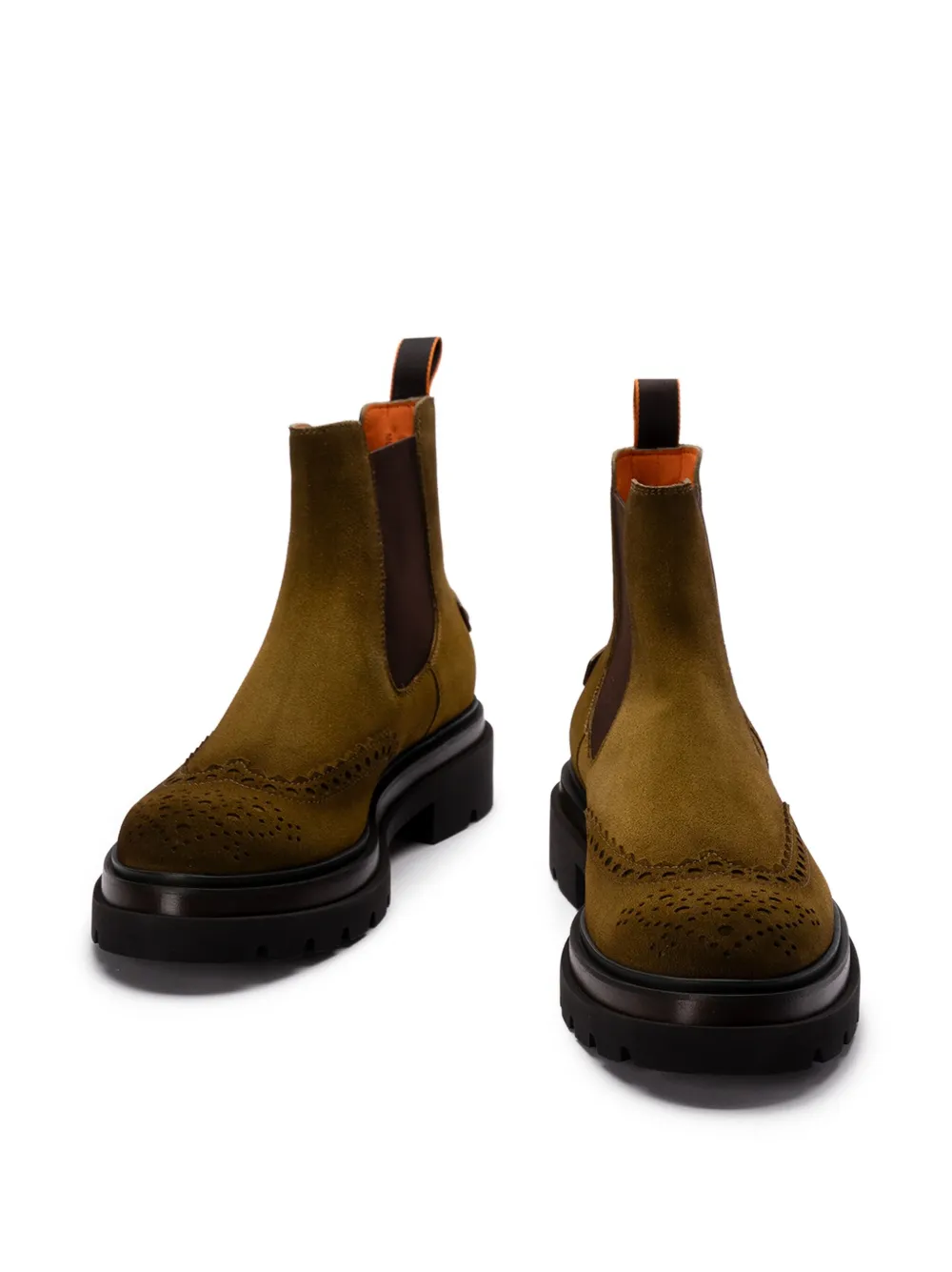 Santoni leather logo-patch chelsea boots Green