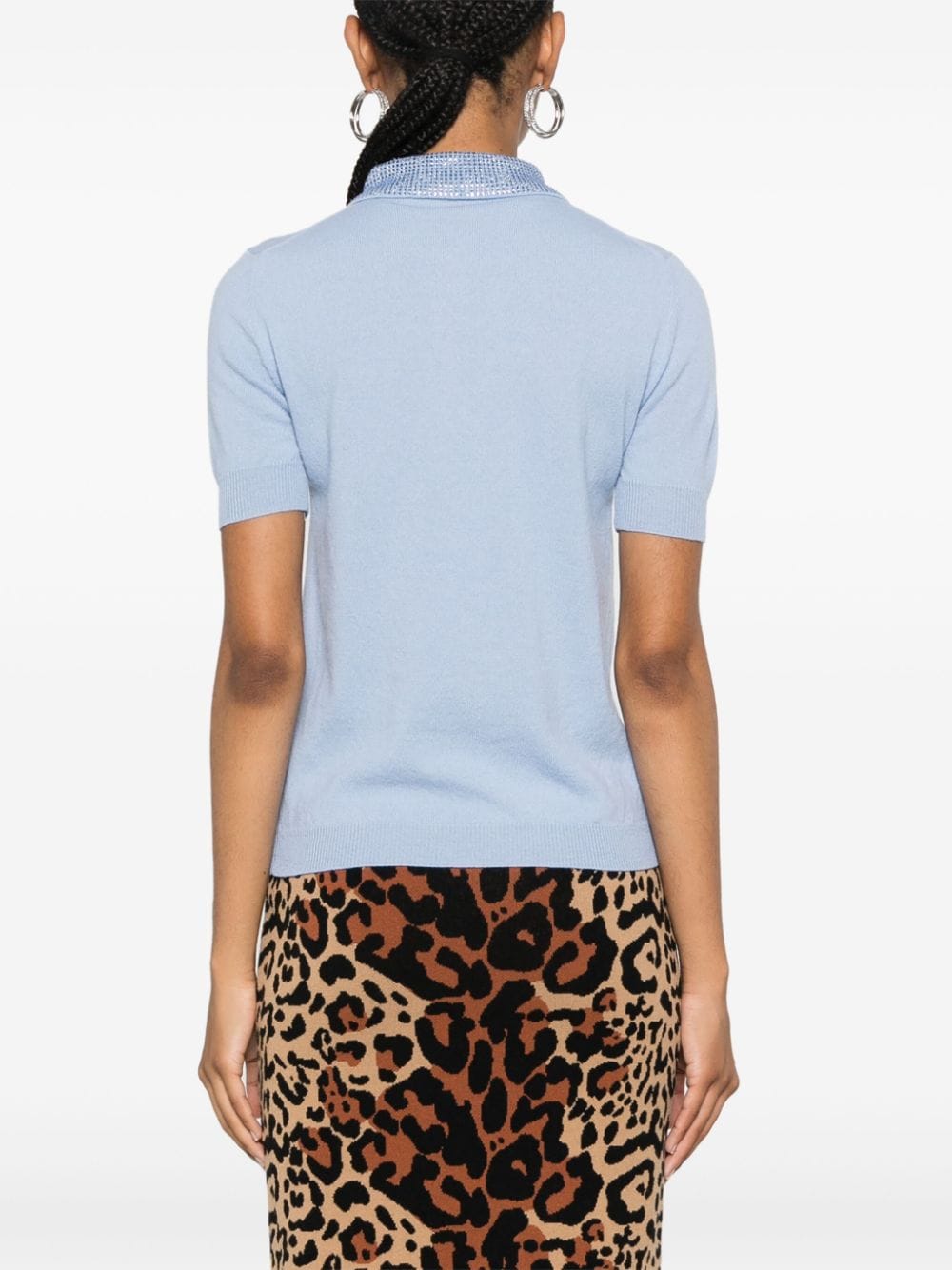 Shop Blumarine Crystal-embellished Polo Top In Blue