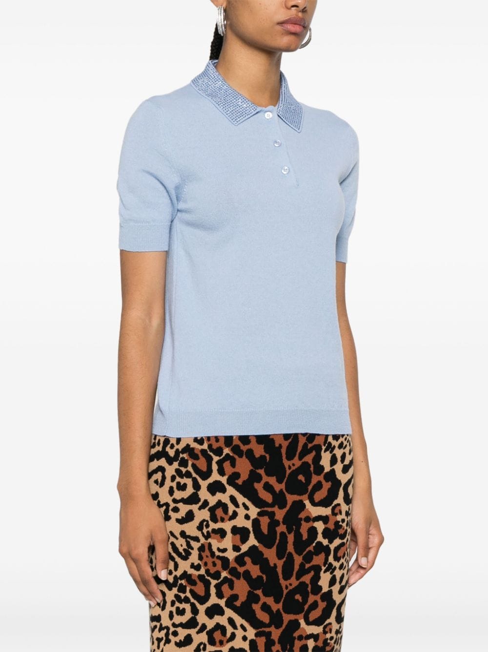 Shop Blumarine Crystal-embellished Polo Top In Blue