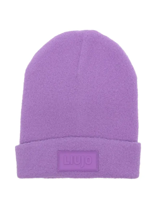 LIU JO appliqué-logo Beanie Hat Purple FARFETCH IN