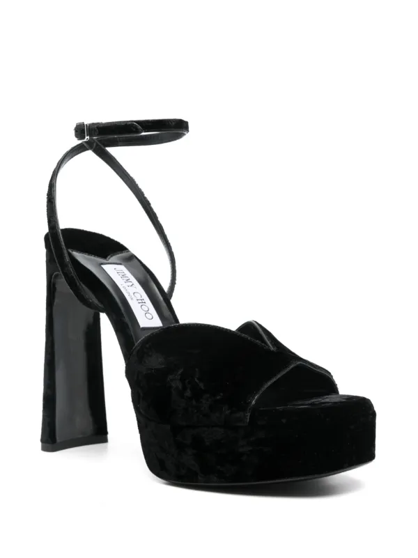 送料込/関税込■Jimmy Choo■Karli 125 クロコダイル柄 サンダル Karli/PF 125 | Black Metallic Leather Platform Sandals