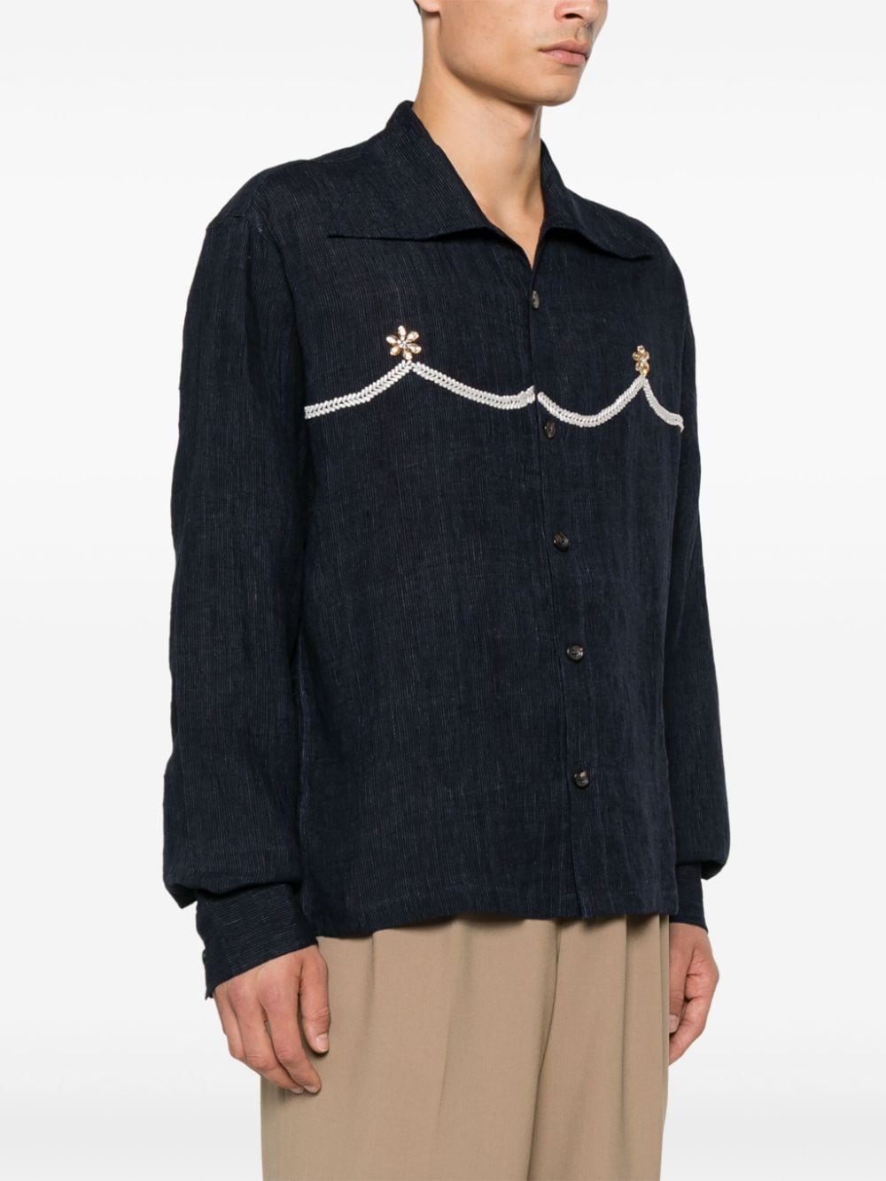 Shop Kartik Research Pearl-detail Shirt In Blue