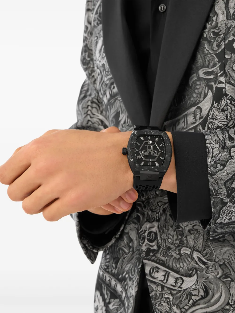 Philipp Plein The Hexagon Phantom Silicone Watch In Black