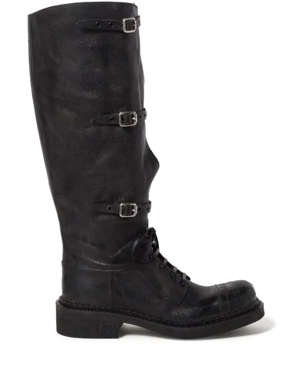 Miu Miu multi buckle Leather Boots Black FARFETCH AO