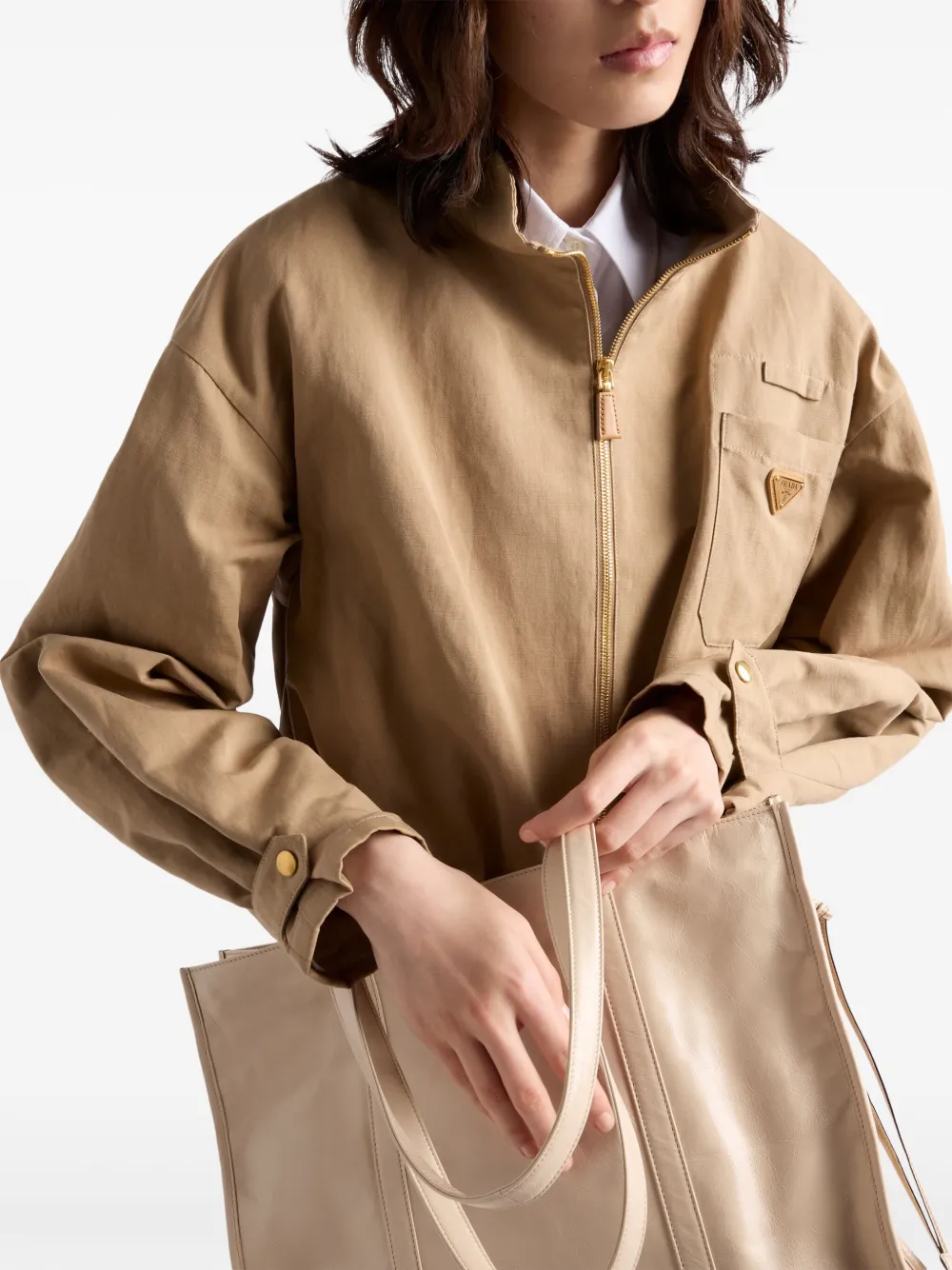 【24AW NEW】PRADA_women / Panama コットンブルゾンジャケット Prada Panama Cotton Jacket | Neutrals | FARFETCH