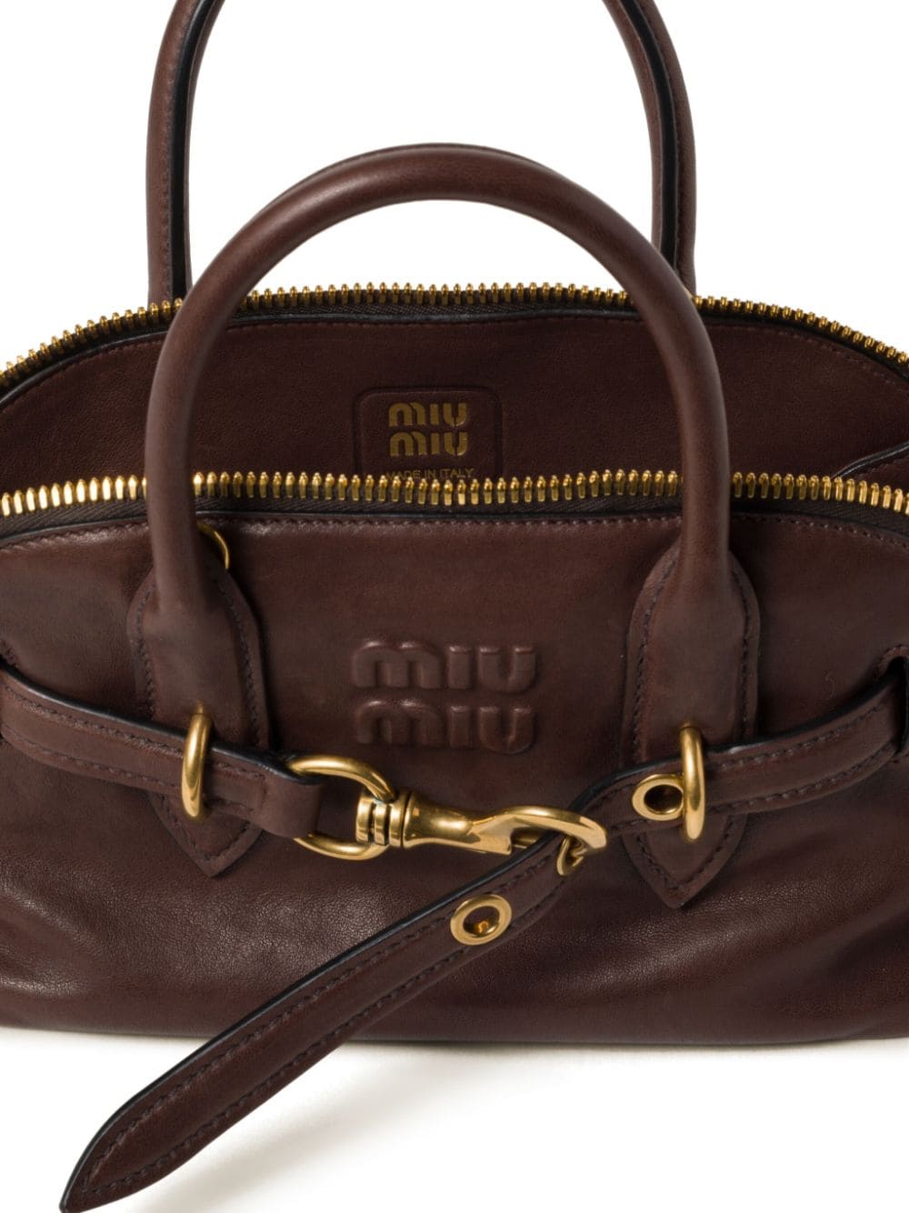 Shop Miu Miu Aventure Leather Tote Bag In Brown