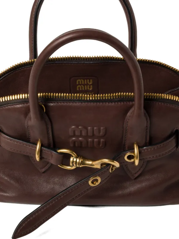 MIU MIU ダークブラウン パーティーバッグ Miu Miu Small Aventure Leather Tote Bag | Brown | FARFETCH