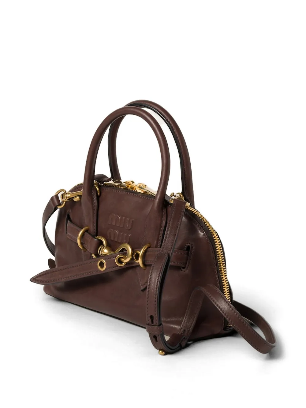 Miu Miu Aventure レザーショルダーバッグ | ブラウン | FARFETCH JP