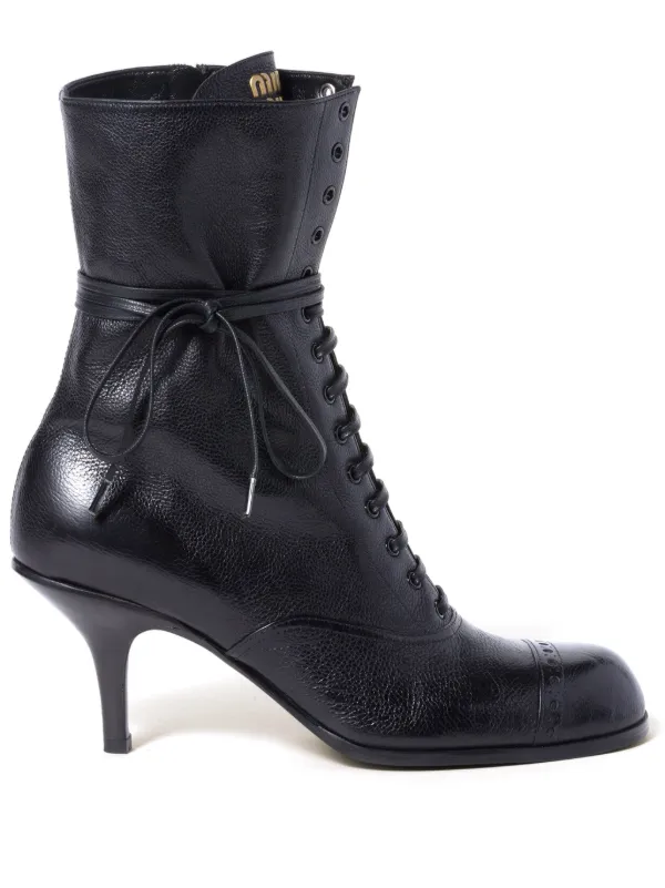 Miu Miu 75mm laced up Leather Stiletto Boots Black FARFETCH CA