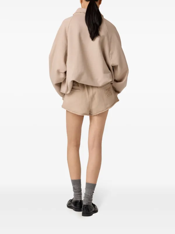 Miu Miu Garment-dyed Cotton Fleece Shorts | Neutrals