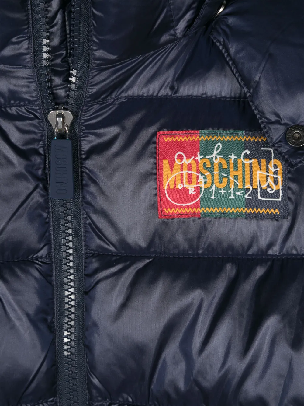 Moschino Kids Donsjack met logo-applicatie Blauw
