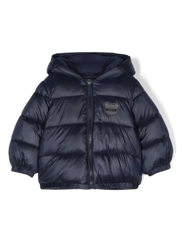 Moschino Kids Logo Patch Puffer Jacket Blue FARFETCH