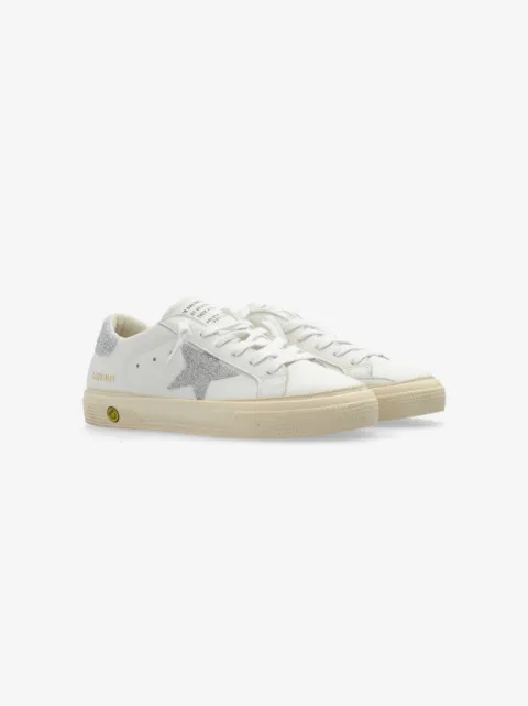 Golden Goose Kids May lädersneakers med glittrig detalj