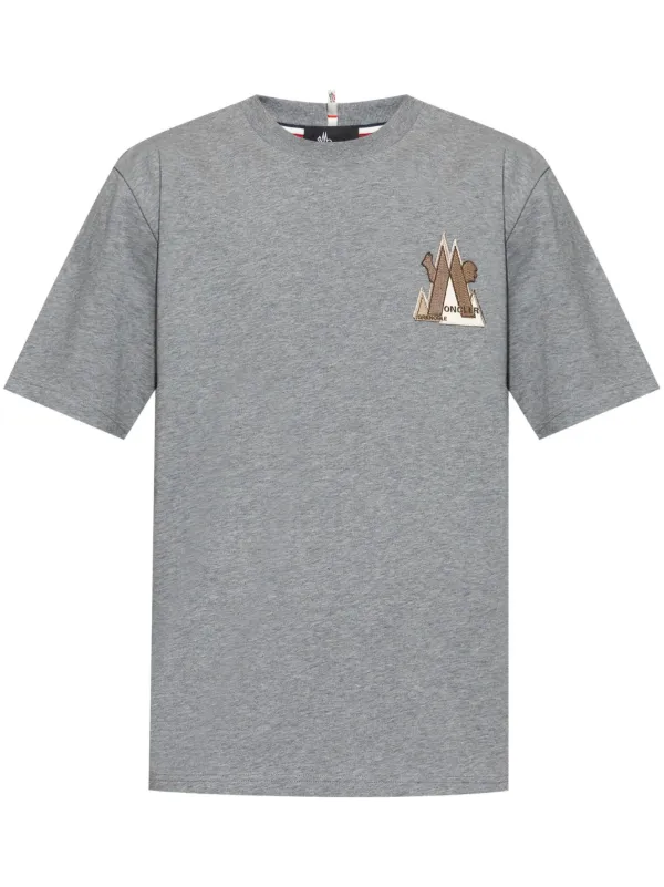 Moncler Grenoble Mountain Logo Embroidered T shirt Grey FARFETCH AE