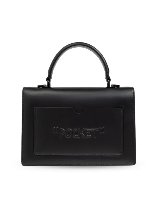 オフホワイト☆ロゴ入りレザーハンドバッグ Off-White レザー ハンドバッグ | ブラック | FARFETCH JP