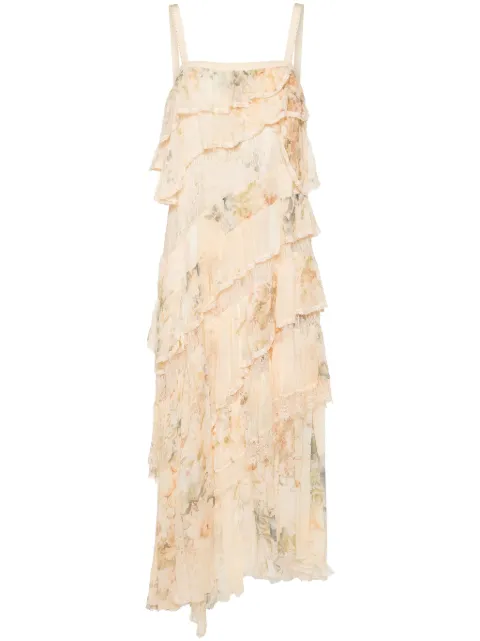 Camilla lace-trim asymmetric midi dress
