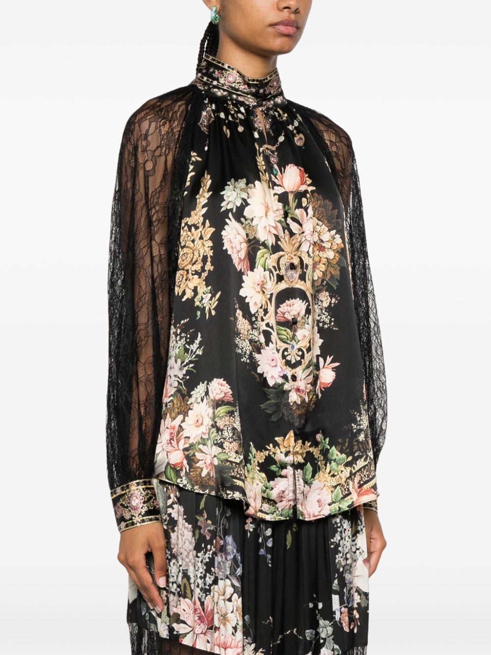 Shop Camilla Lace-panels Button-up Shirt In Black