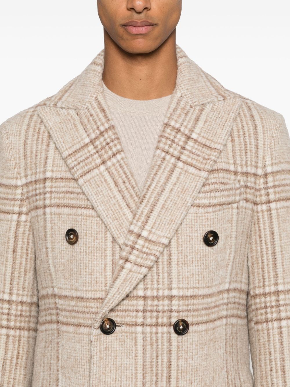 Shop Eleventy Check-pattern Coat In Brown