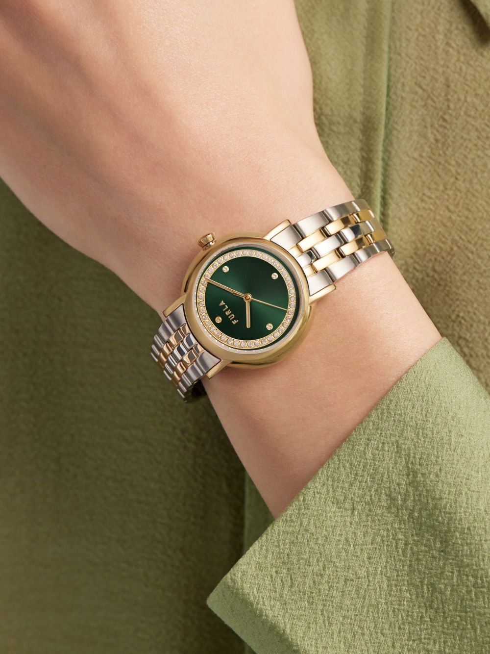 Shop Furla Gold And Silver Tone Watch In Green