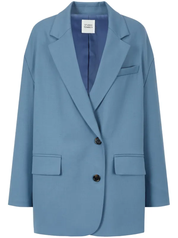 ジャケット O BIANI Double-breasted blazer Blue REGULAR DOUBLE-BREASTED LINEN BLAZER - BLUE | COS