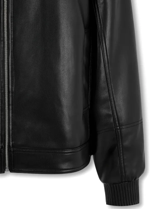 【韓国】STUDIO TOMBOY黒 レザージャケット ボア襟 STUDIO TOMBOY high-neck zip-up Jacket | Black | FARFETCH