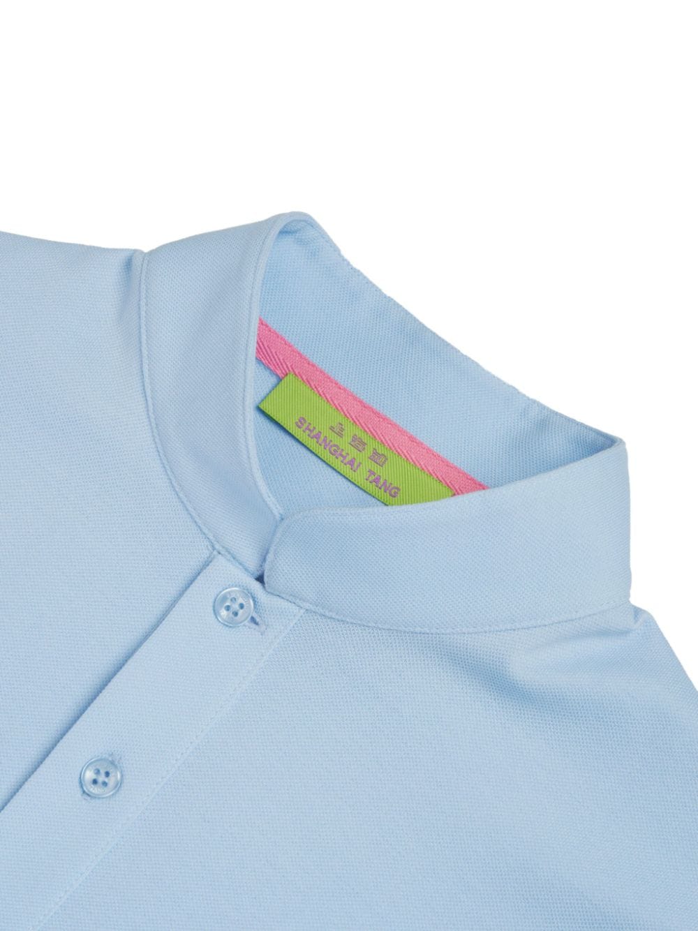 Shop Shanghai Tang Calabash-detail Stand-up Collar Polo Shirt In Blue