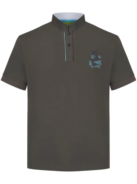 Shanghai Tang Dragon-embroidered stand-up collar polo shirt