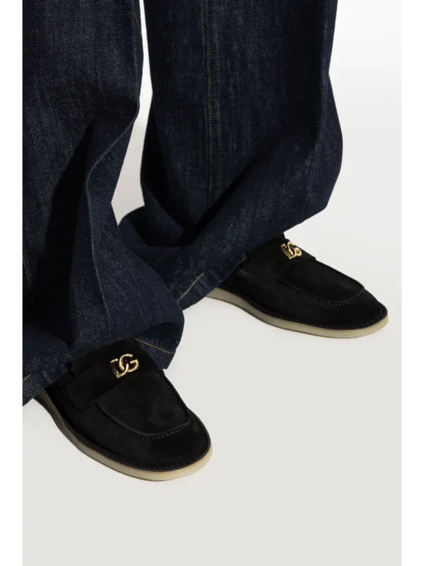 【関税&送料込】Dolce & Gabbana Loafer With Logo NEW DOLCE & GABBANA BLACK LEATHER DG LOGO LOAFERS SHOES 41