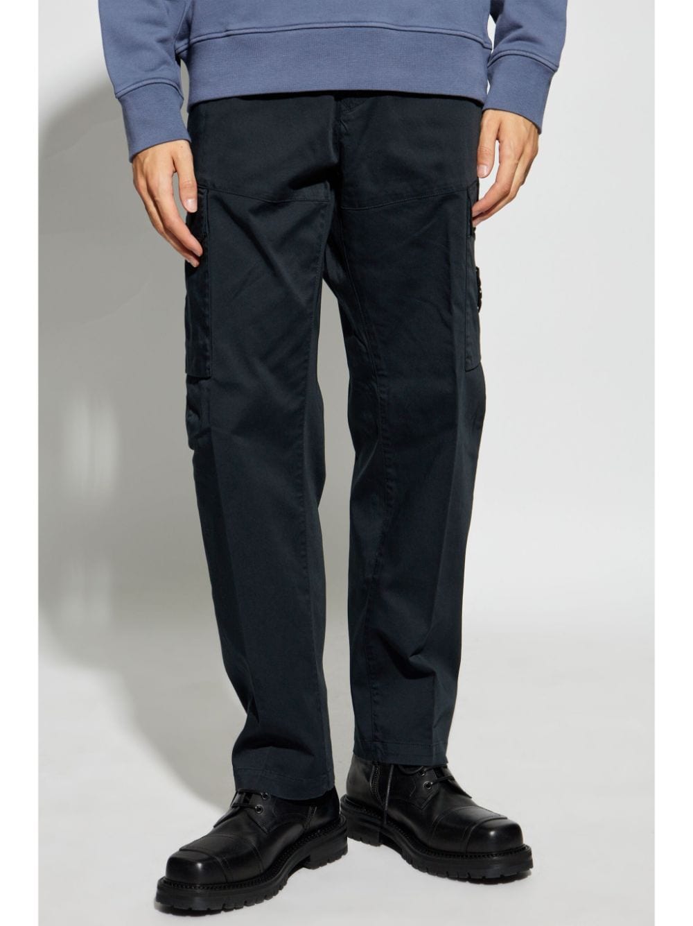 Shop Stone Island Cotton Cargo Pants In Blue