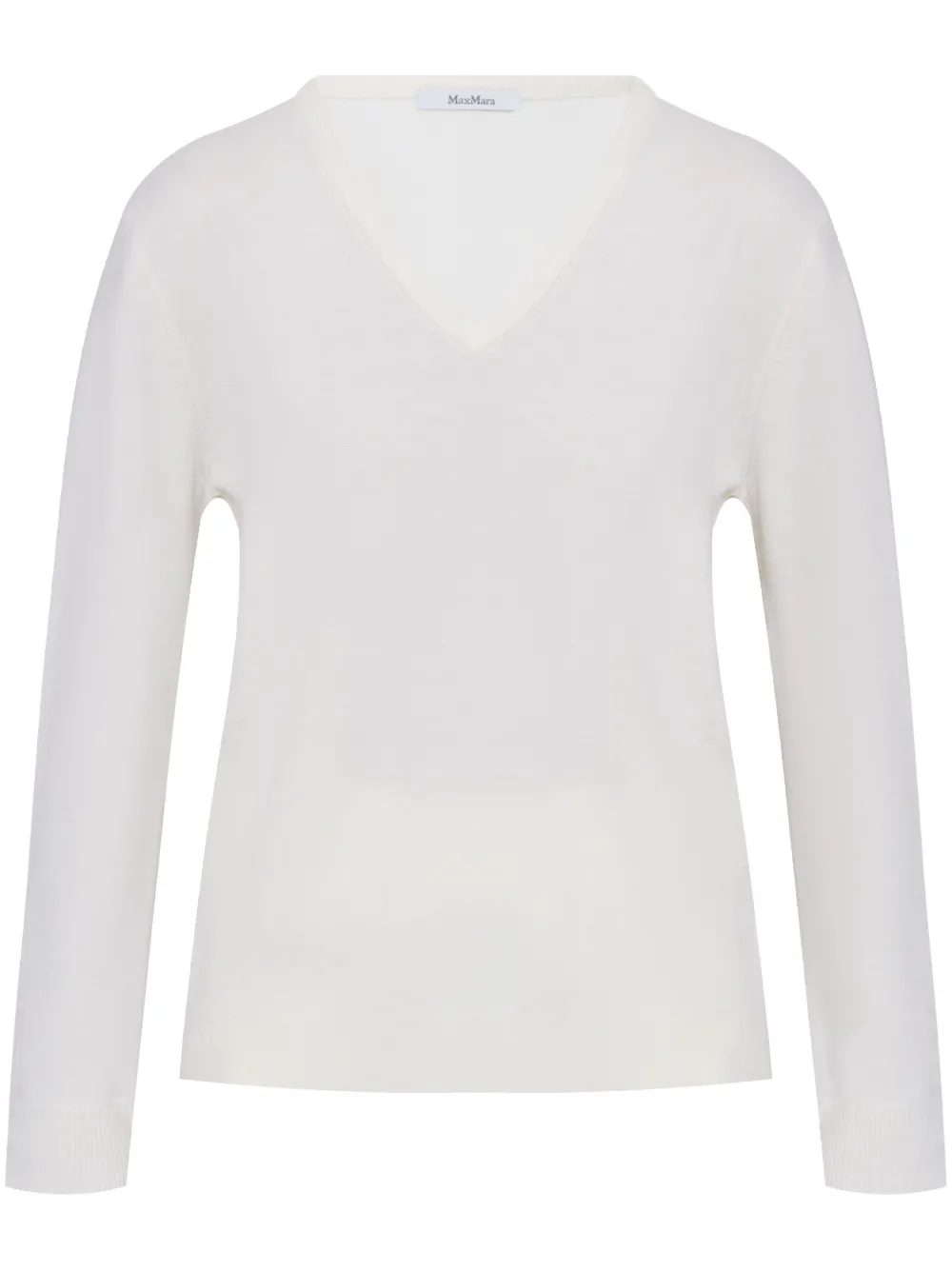 Max Mara Vネック ウールニットトップ - ホワイト Max Mara Vネック ウールニットトップ - ホワイト