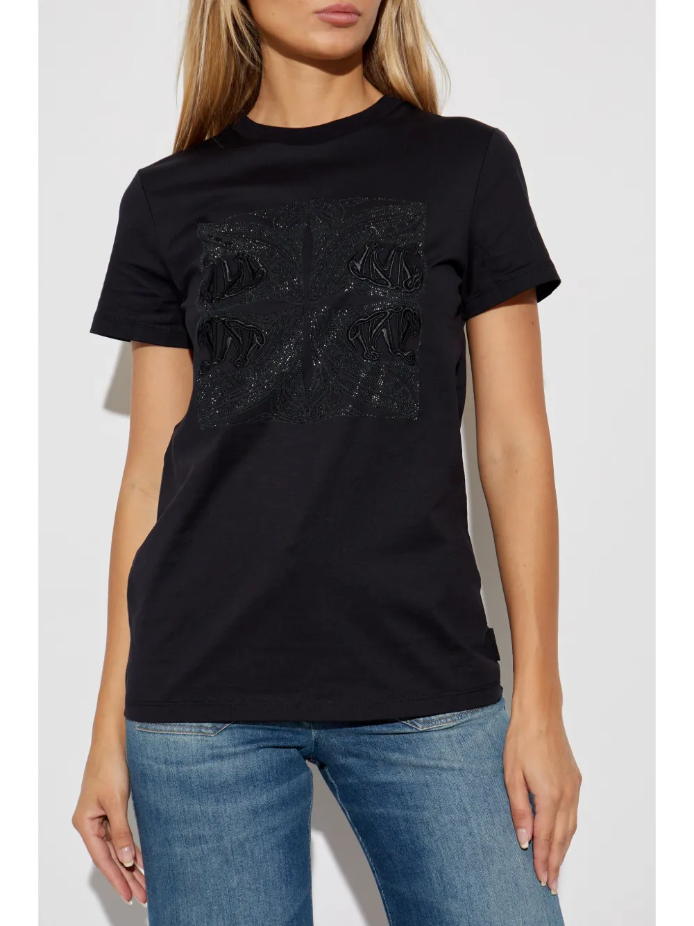 Max Mara Embellished Round Neck Top With Graphic Detail In Black
