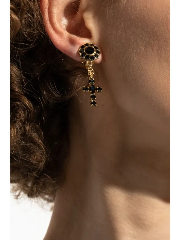 Dolce Gabbana cross pendant drop earrings women glass Brass One Size Gold