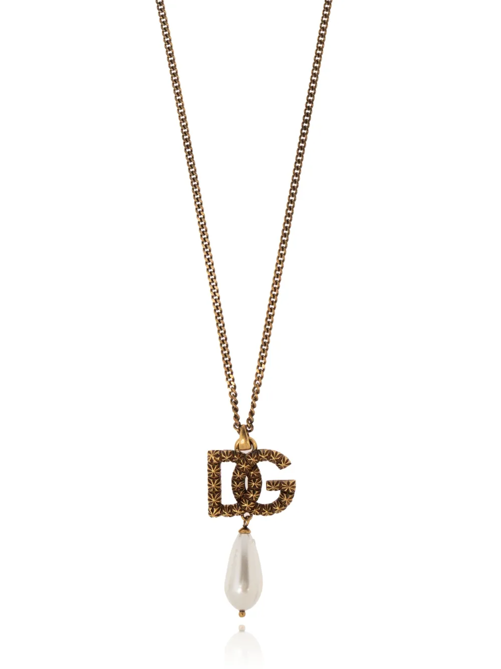 Dolce & Gabbana Faux-pearl Logo-pendant Necklace In Gold