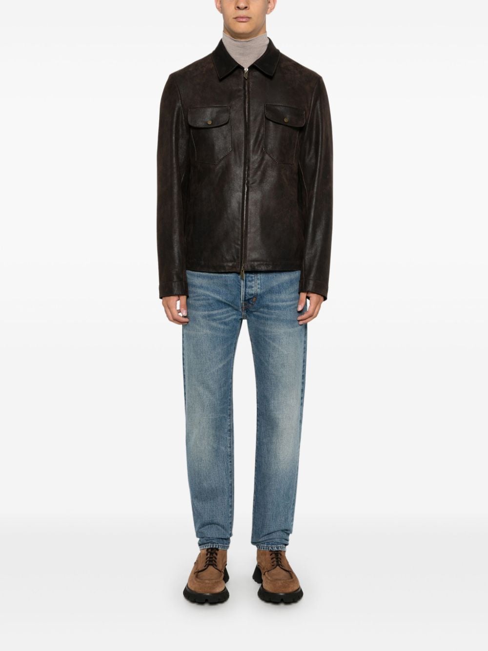 Shop Salvatore Santoro Logo-appliqué Jacket In Brown