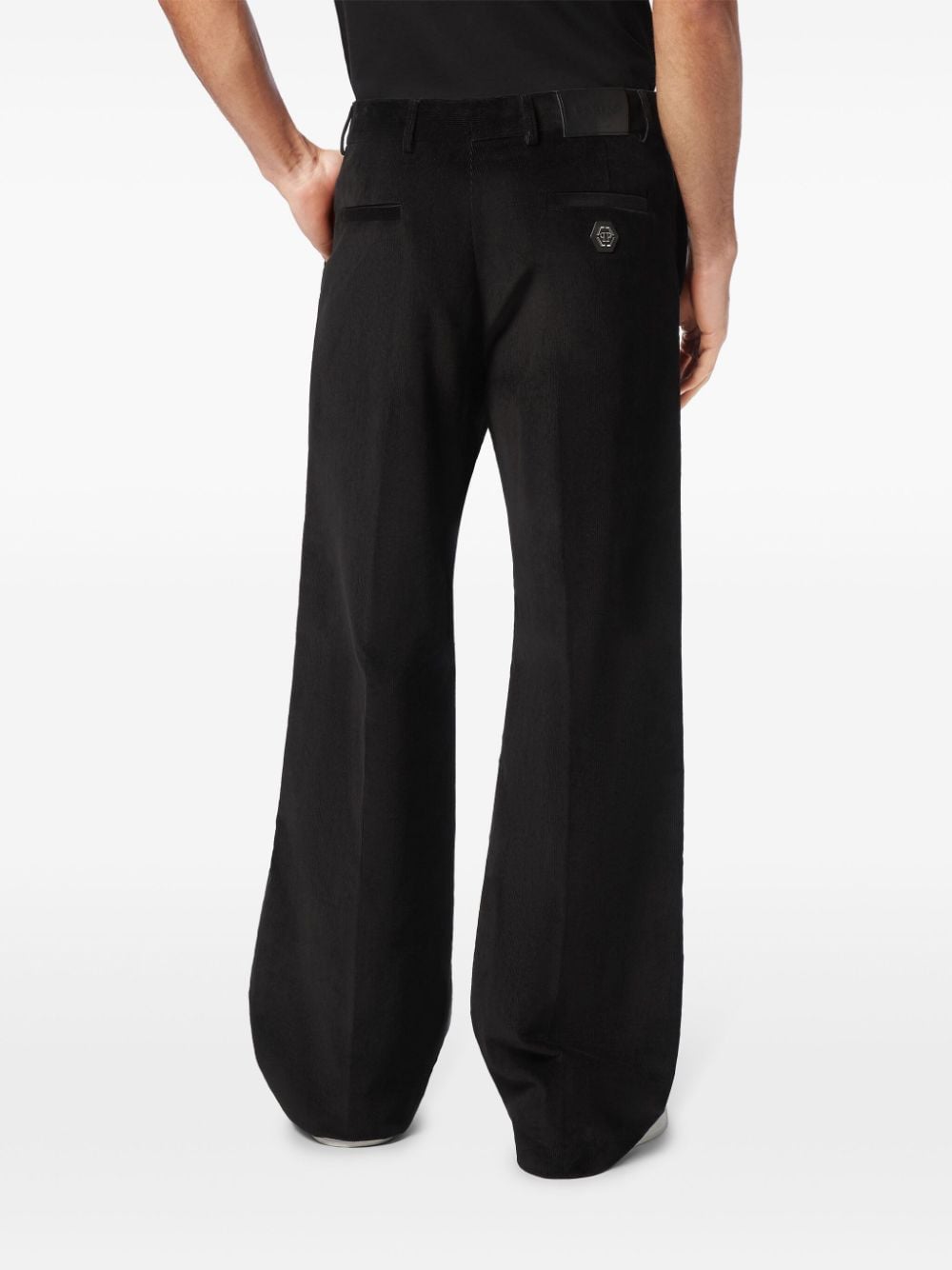 Shop Philipp Plein Wide-leg Velvet Trousers In Schwarz