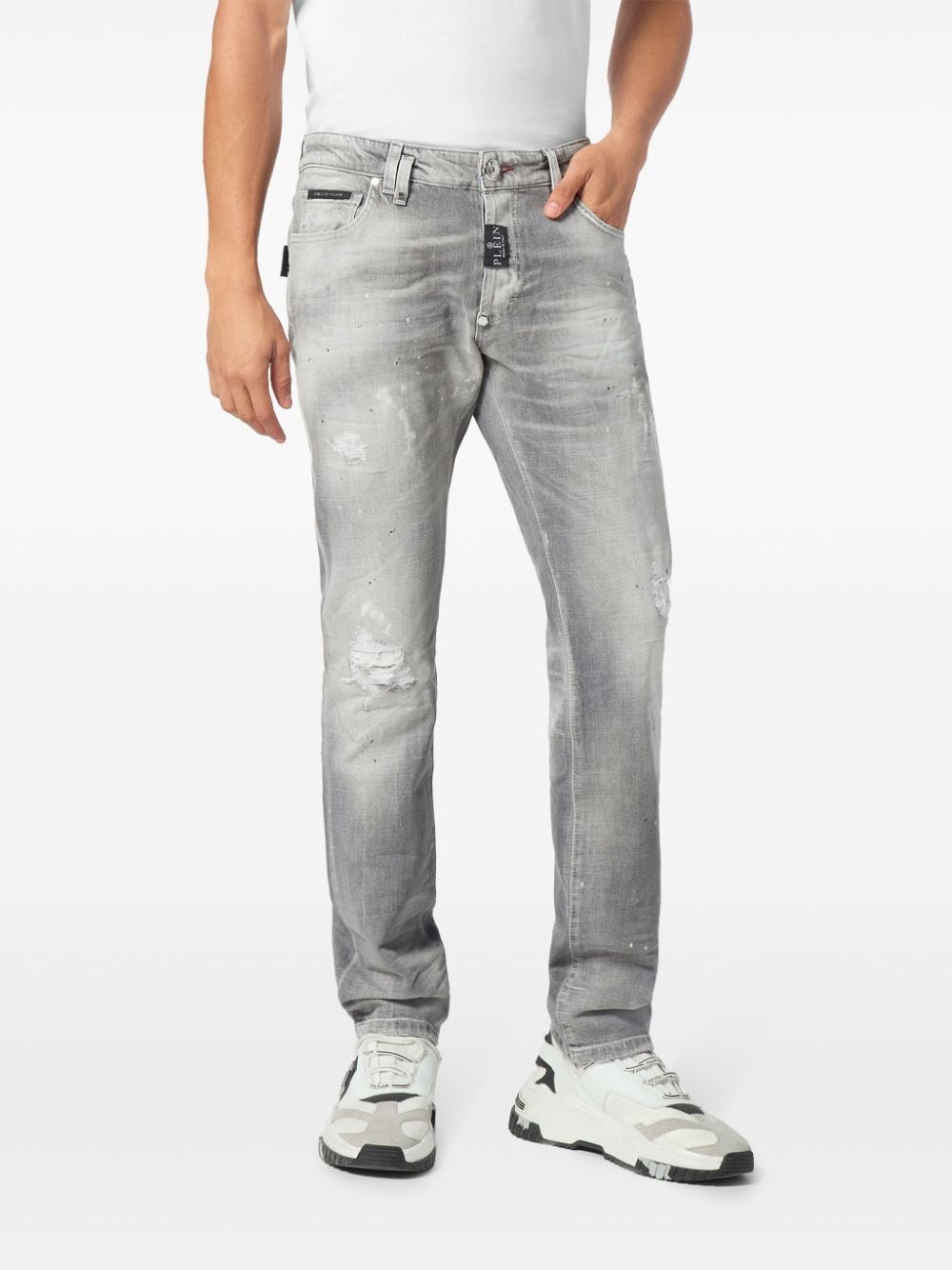 Shop Philipp Plein Distressed Jeans In Grey