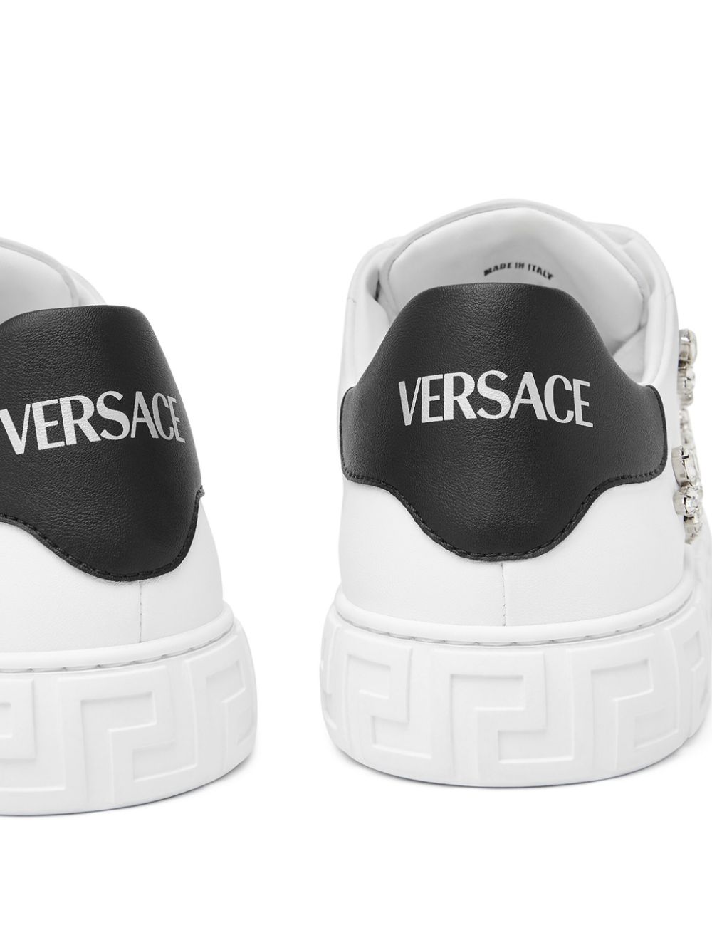 Shop Versace Crystal Greca Sneakers In Weiss