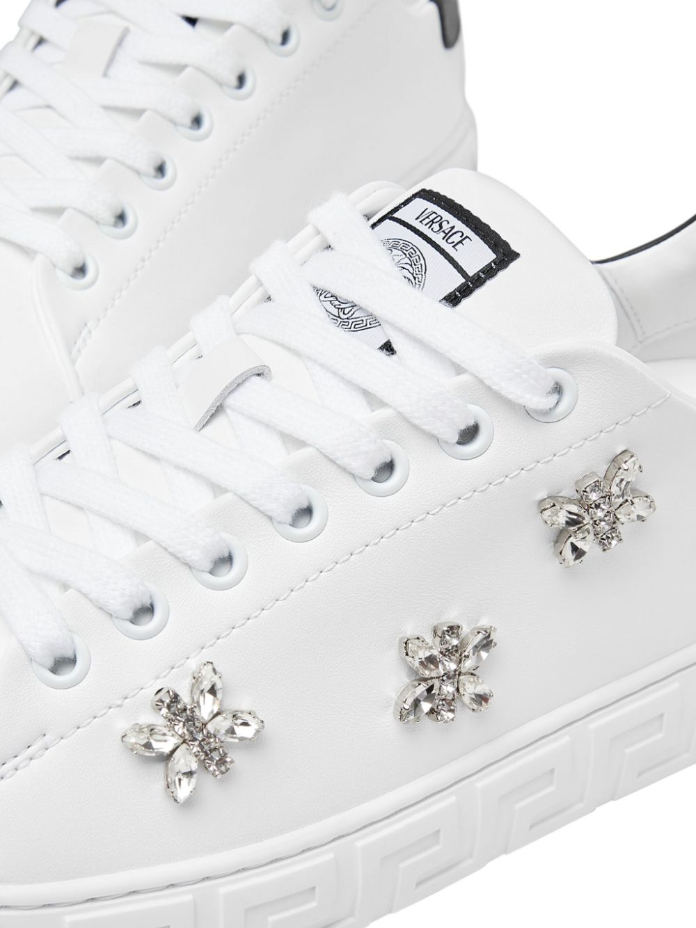 Shop Versace Crystal Greca Sneakers In Weiss