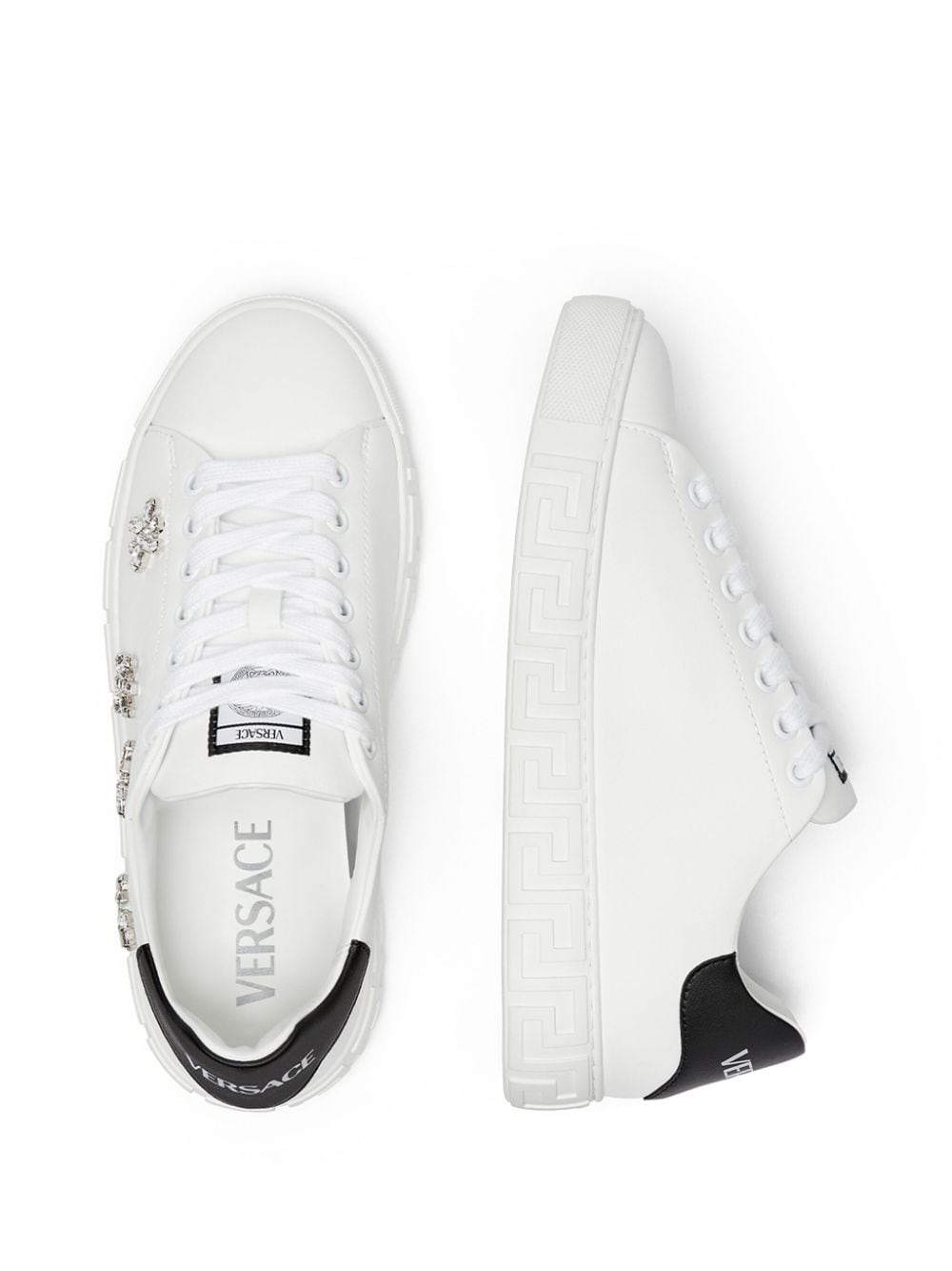 Shop Versace Crystal Greca Sneakers In Weiss