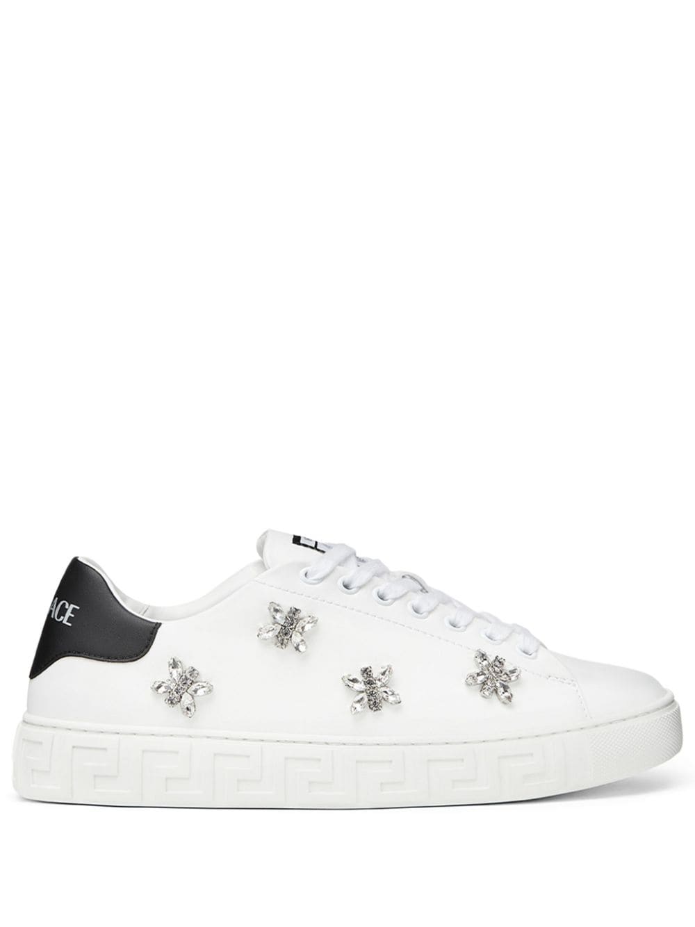 Shop Versace Crystal Greca Sneakers In Weiss