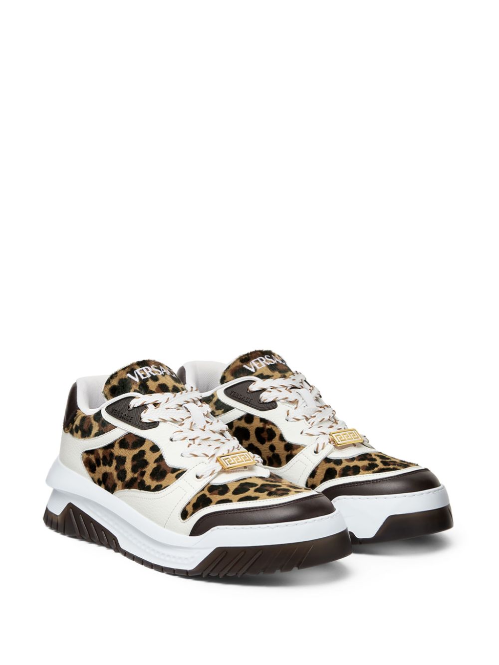 Shop Versace Odissea Leopard-print Sneakers In White