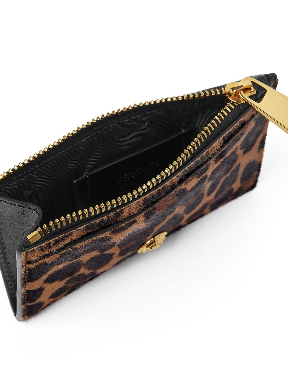 Shop Versace Medusa Biggie Leopard-print Cardholder In Brown