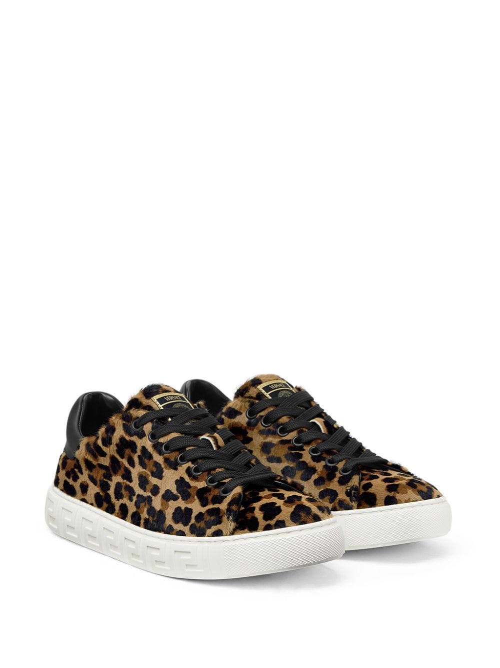 Shop Versace Greca Leopard-print Sneakers In Neutrals