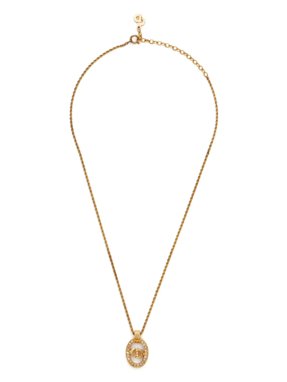 Pre-owned Dior Cd Rhinestone Necklace In 金色